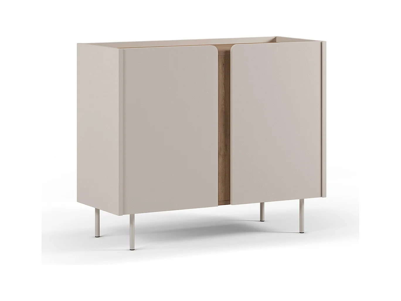 Buffet, meuble de rangement avec 2 portes aspect bois coloris crème, chêne et pieds en métal - Longueur 100 x Profondeur 40 x Hauteur 82,50 cm