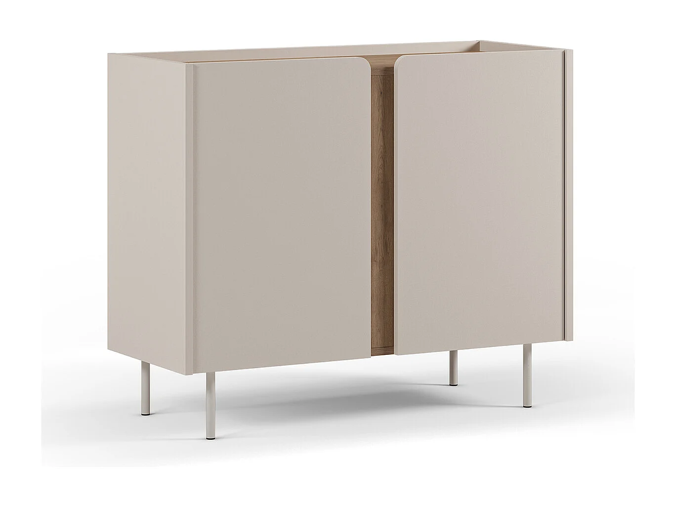 Buffet, meuble de rangement avec 2 portes aspect bois coloris crème, chêne et pieds en métal - Longueur 100 x Profondeur 40 x Hauteur 82,50 cm