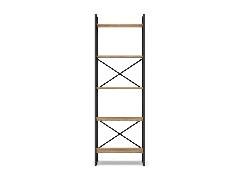 Etagère haute, meuble étagère aspect bois coloris naturel et métal noir - Longueur 58 x Profondeur 30 x Hauteur 175 cm