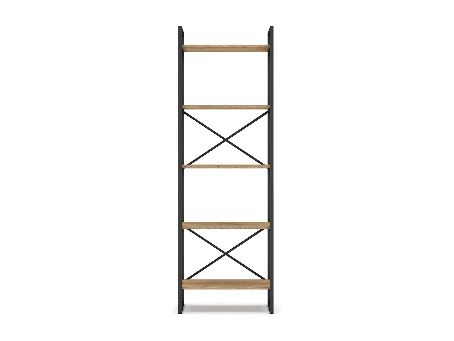 Etagère haute, meuble étagère aspect bois coloris naturel et métal noir - Longueur 58 x Profondeur 30 x Hauteur 175 cm