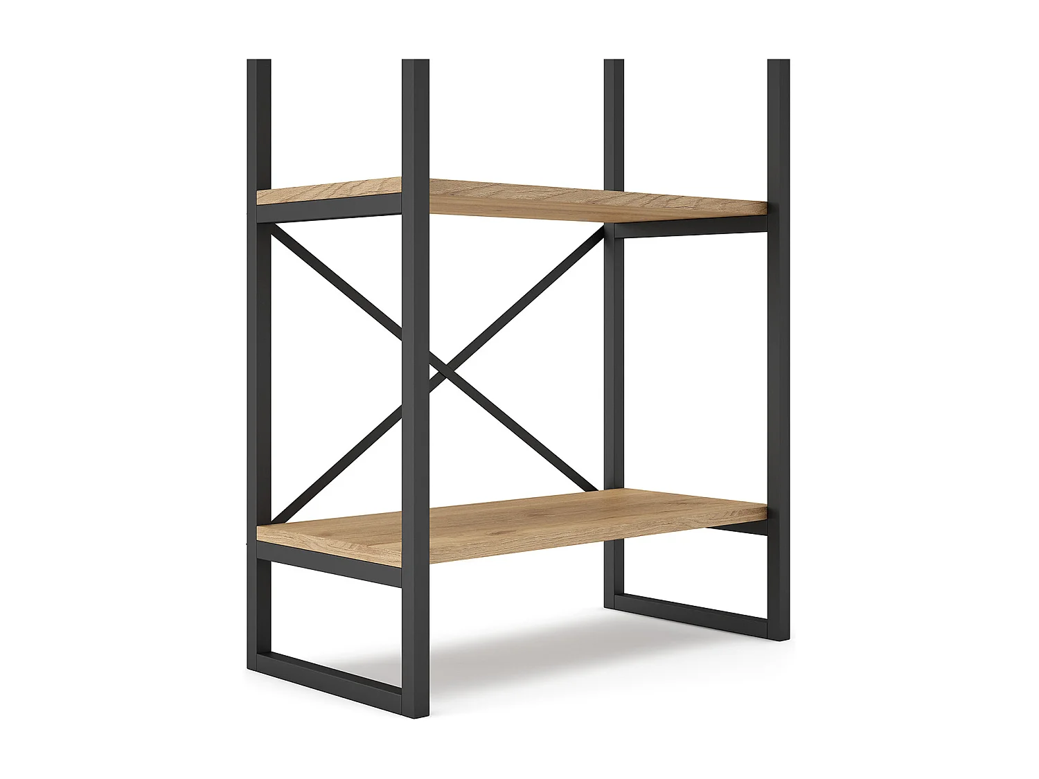 Etagère haute, meuble étagère aspect bois coloris naturel et métal noir - Longueur 58 x Profondeur 30 x Hauteur 175 cm