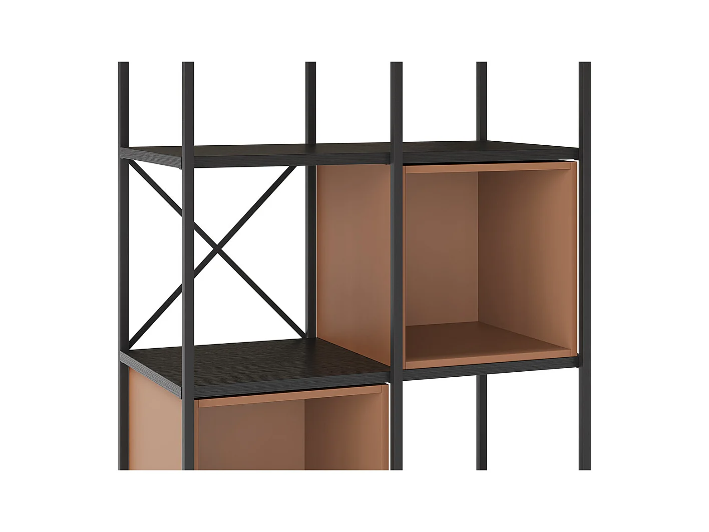 Etagère haute, meuble étagère aspect bois coloris terracotta et métal noir - Longueur 70 x Profondeur 39 x Hauteur 179 cm
