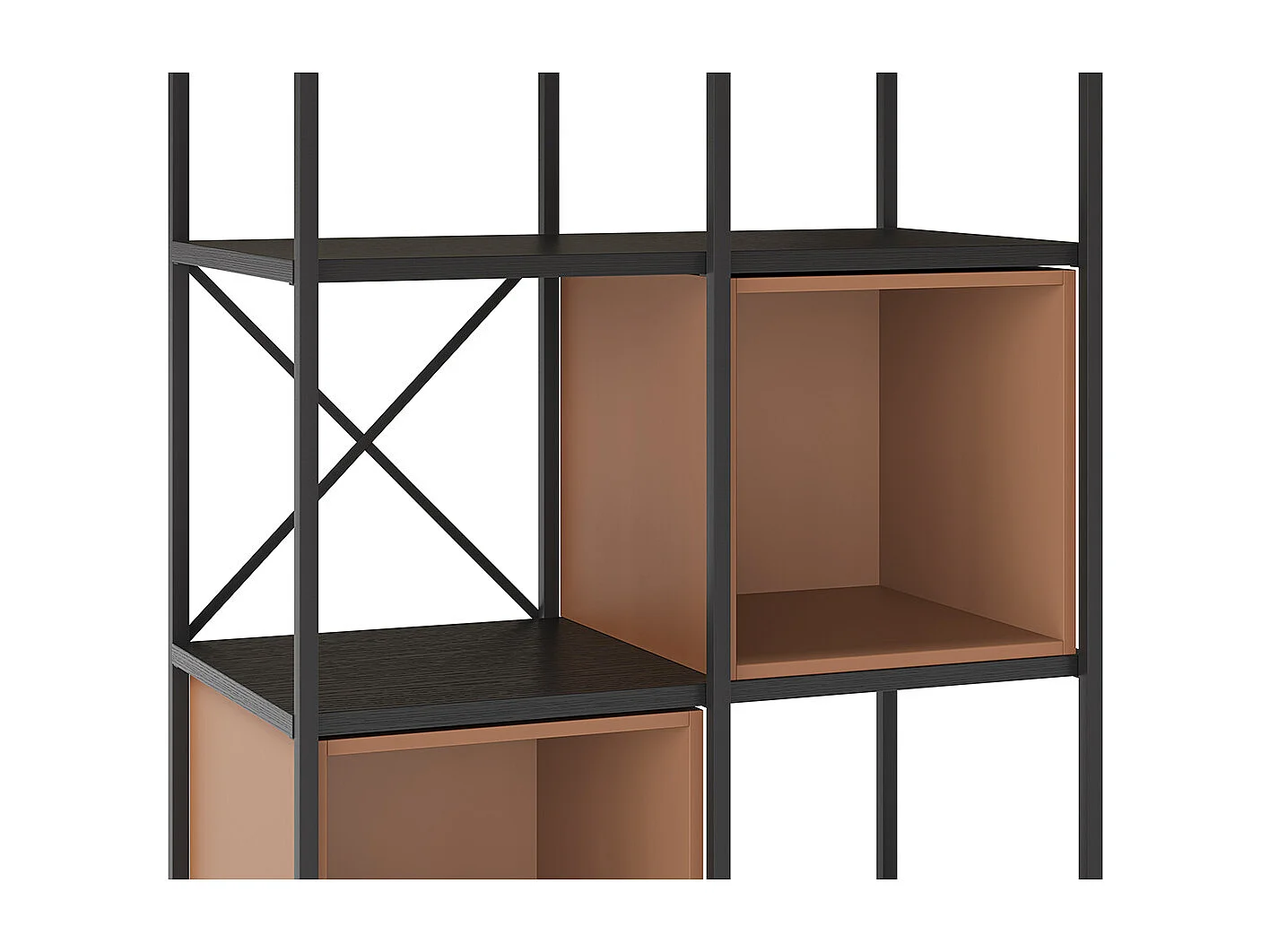 Etagère haute, meuble étagère aspect bois coloris terracotta et métal noir - Longueur 70 x Profondeur 39 x Hauteur 179 cm
