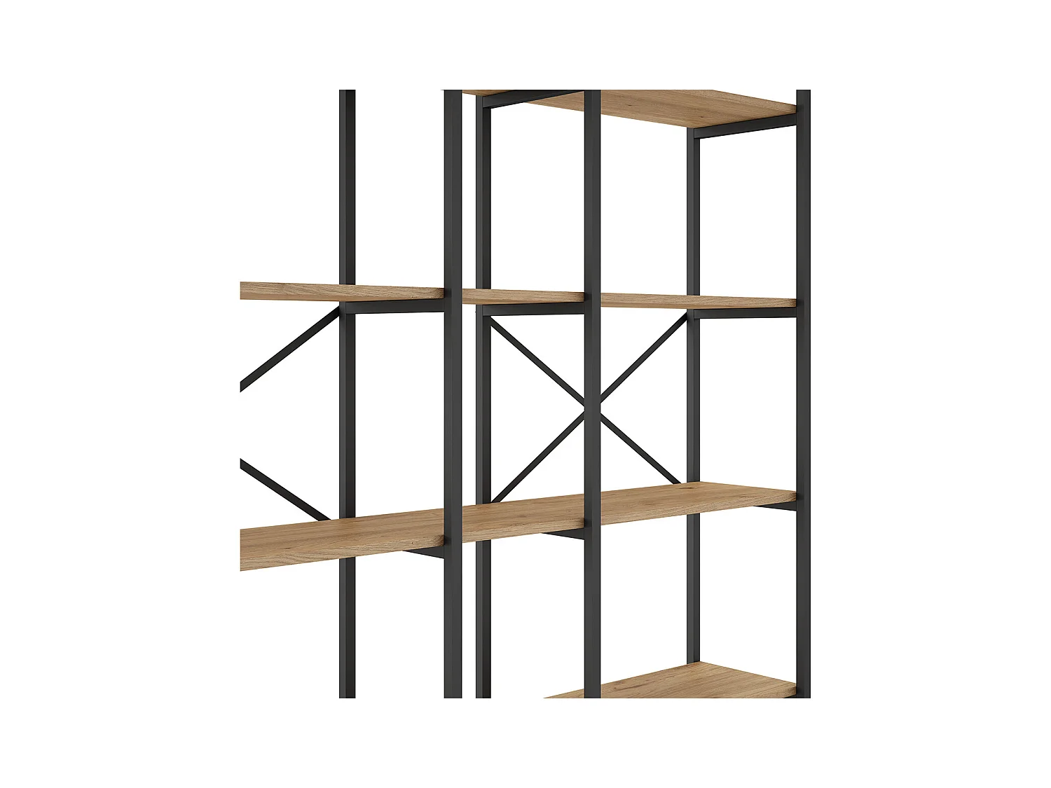 Etagère haute, meuble étagère aspect bois coloris naturel et métal noir - Longueur 143,5 x Profondeur 30 x Hauteur 175 cm
