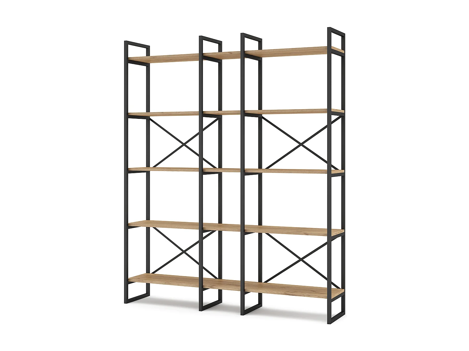 Etagère haute, meuble étagère aspect bois coloris naturel et métal noir - Longueur 143,5 x Profondeur 30 x Hauteur 175 cm