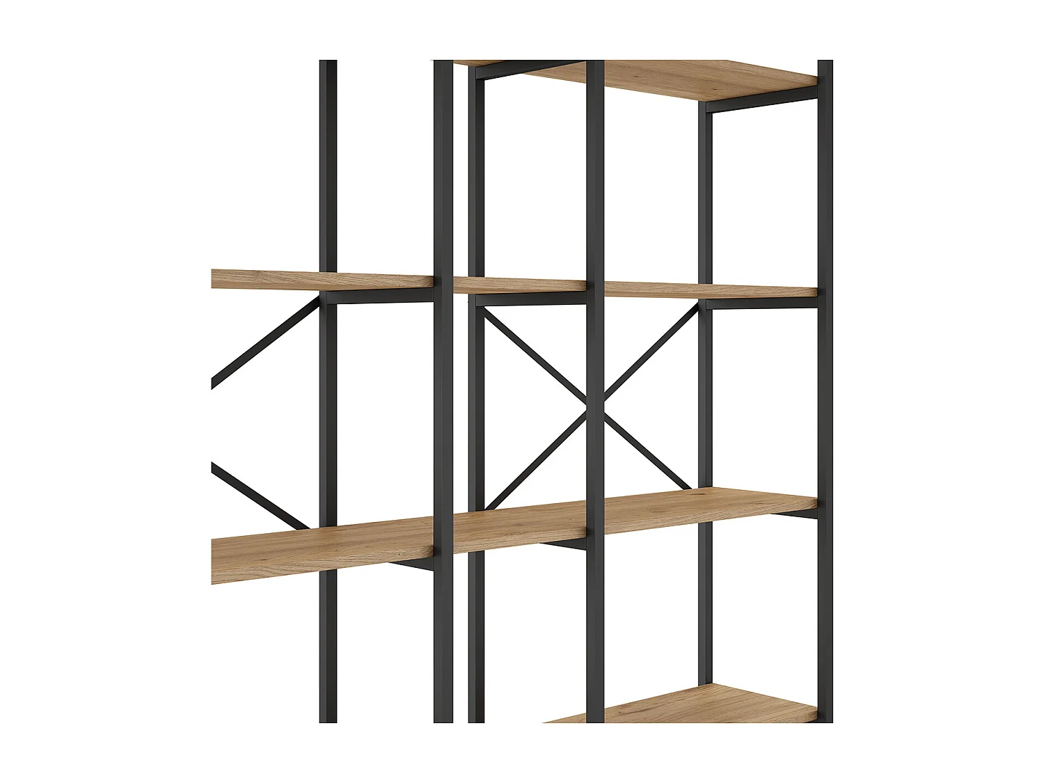 Etagère haute, meuble étagère aspect bois coloris naturel et métal noir - Longueur 143,5 x Profondeur 30 x Hauteur 175 cm