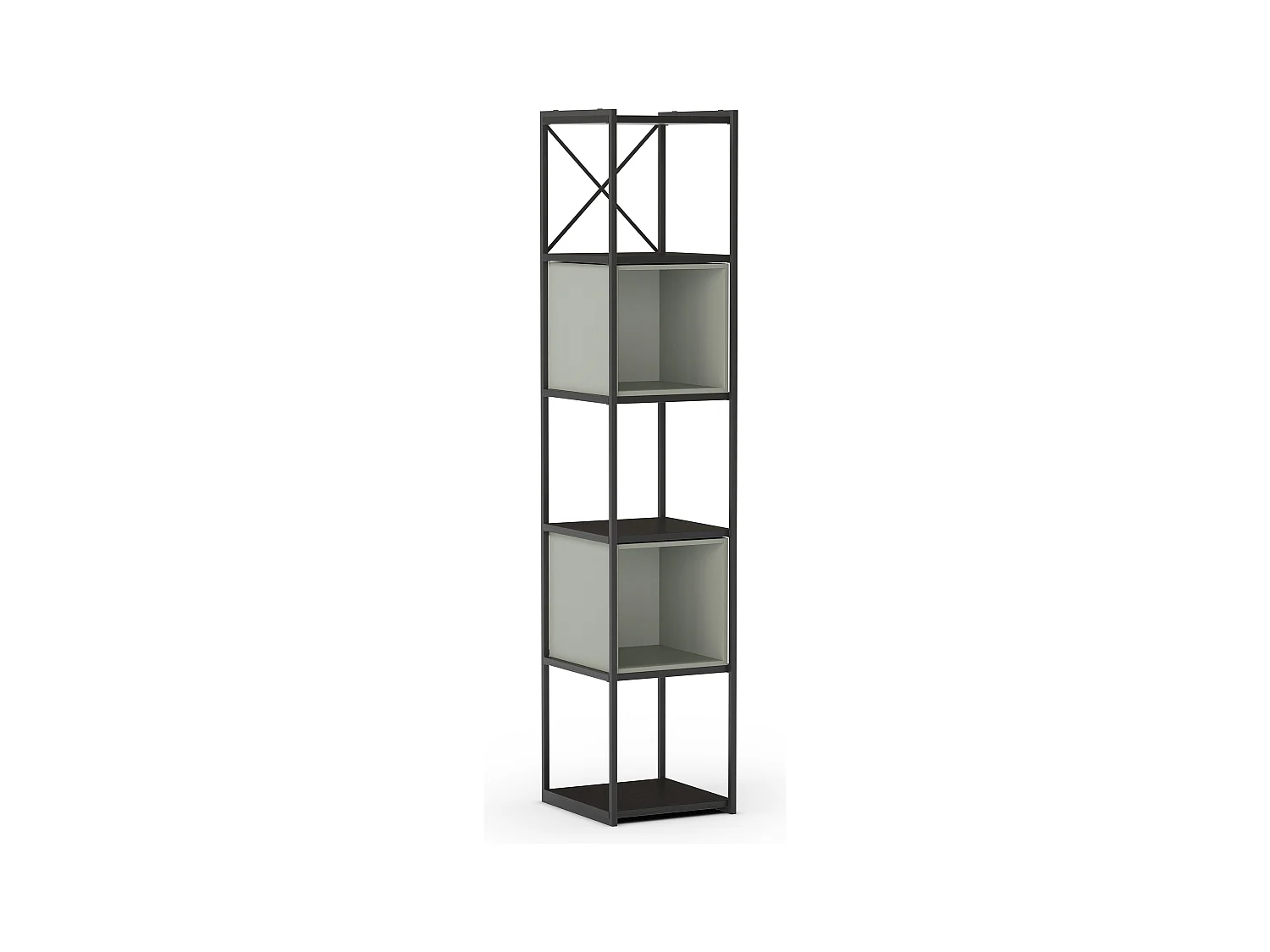 Bibliothèque, meuble étagère aspect bois coloris vert et métal noir - Longueur 36 x Profondeur 39 x Hauteur 179 cm