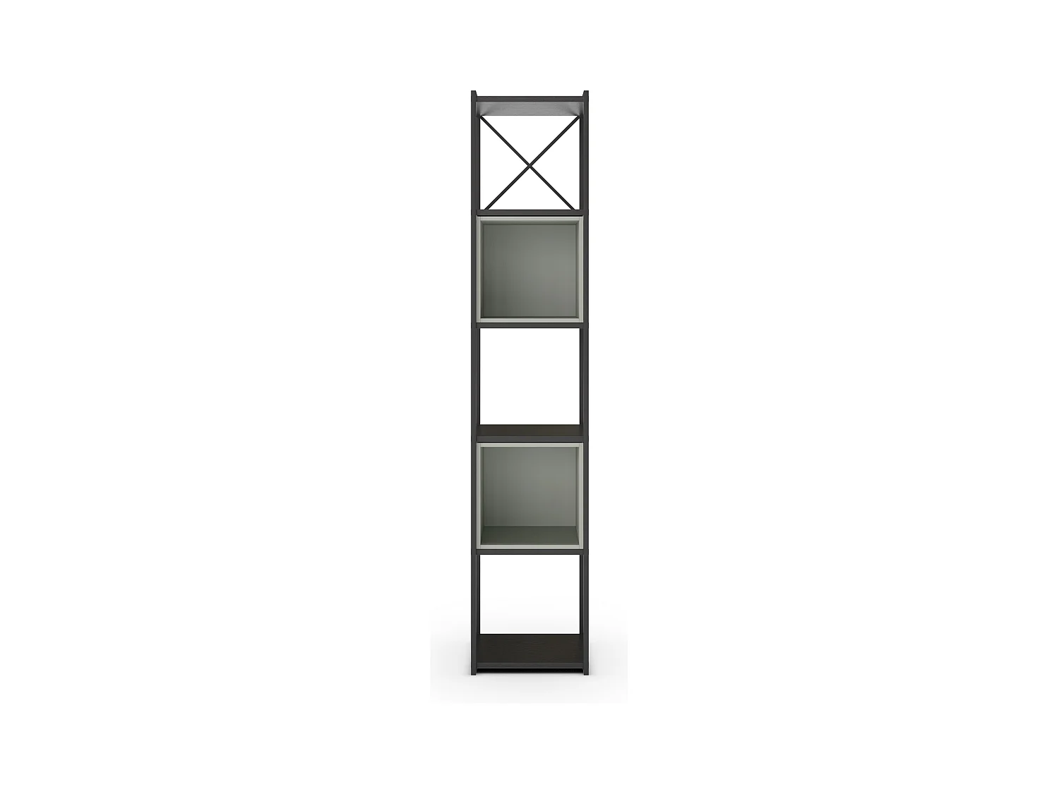 Bibliothèque, meuble étagère aspect bois coloris vert et métal noir - Longueur 36 x Profondeur 39 x Hauteur 179 cm