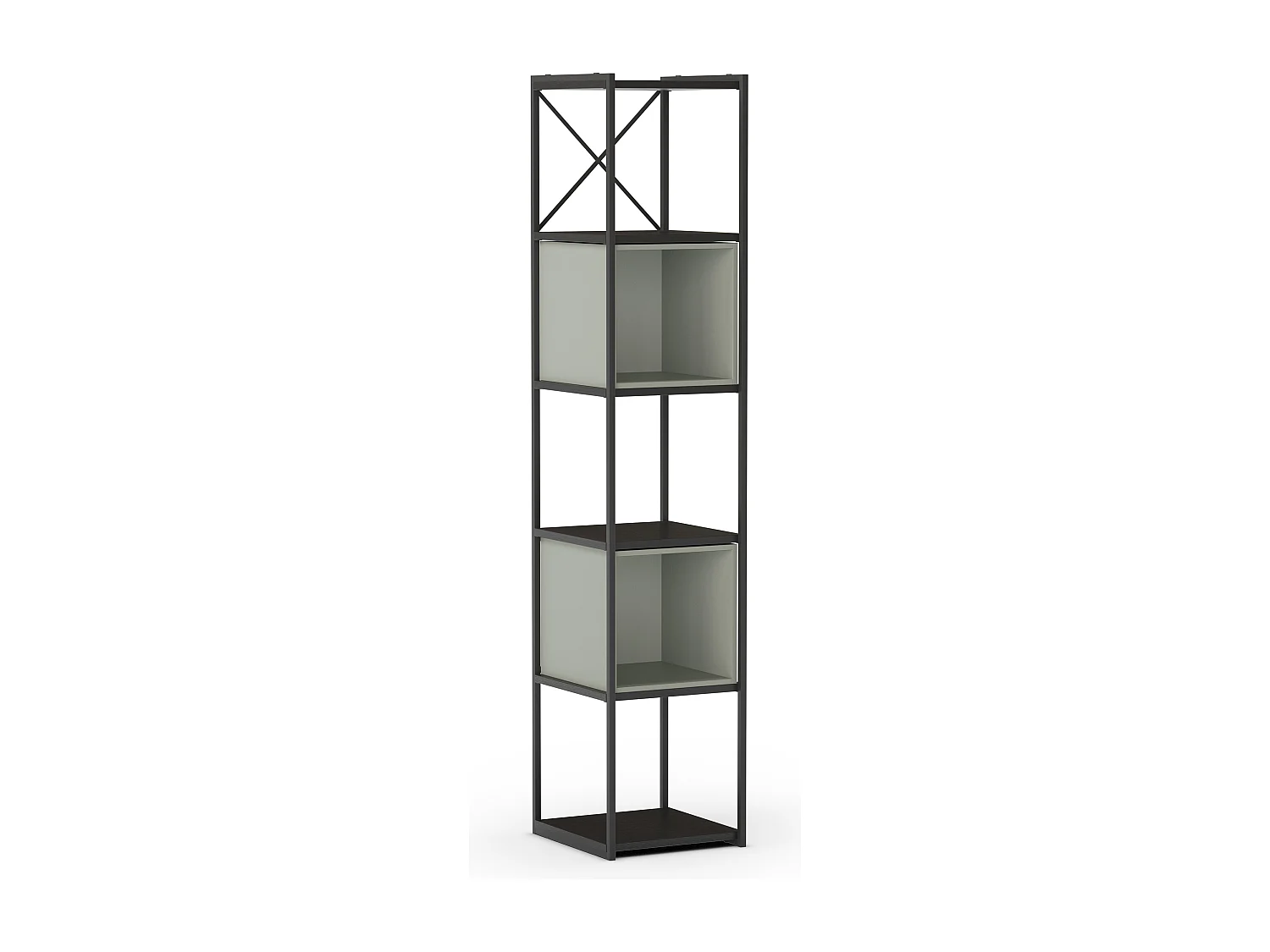 Bibliothèque, meuble étagère aspect bois coloris vert et métal noir - Longueur 36 x Profondeur 39 x Hauteur 179 cm