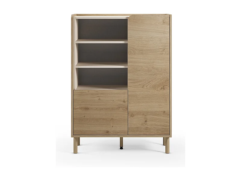 Buffet, meuble de rangement avec 2 portes aspect bois coloris chêne - Longueur 90 x Profondeur 40 x Hauteur 125 cm