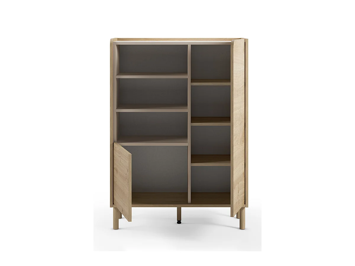 Buffet, meuble de rangement avec 2 portes aspect bois coloris chêne - Longueur 90 x Profondeur 40 x Hauteur 125 cm