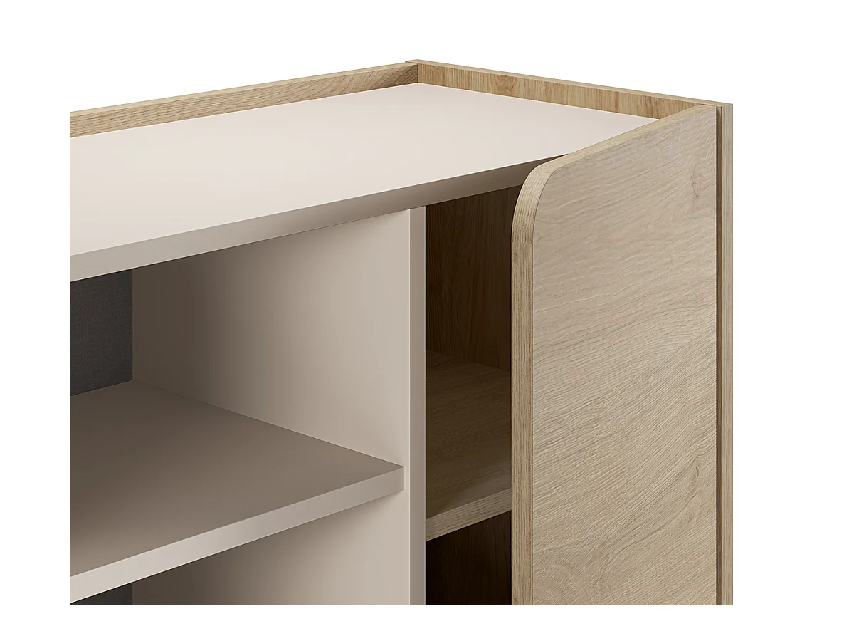 Buffet, meuble de rangement avec 2 portes aspect bois coloris chêne - Longueur 90 x Profondeur 40 x Hauteur 125 cm