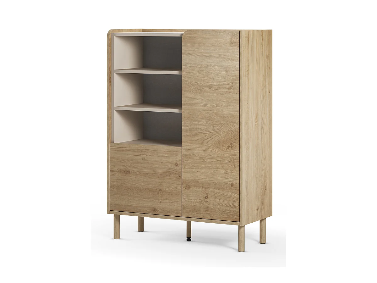 Buffet, meuble de rangement avec 2 portes aspect bois coloris chêne - Longueur 90 x Profondeur 40 x Hauteur 125 cm
