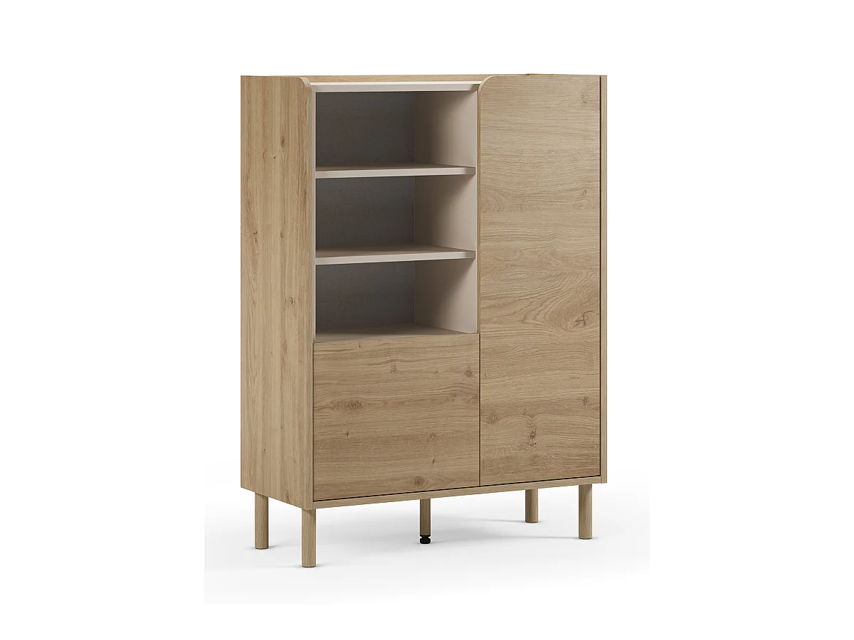 Buffet, meuble de rangement avec 2 portes aspect bois coloris chêne - Longueur 90 x Profondeur 40 x Hauteur 125 cm