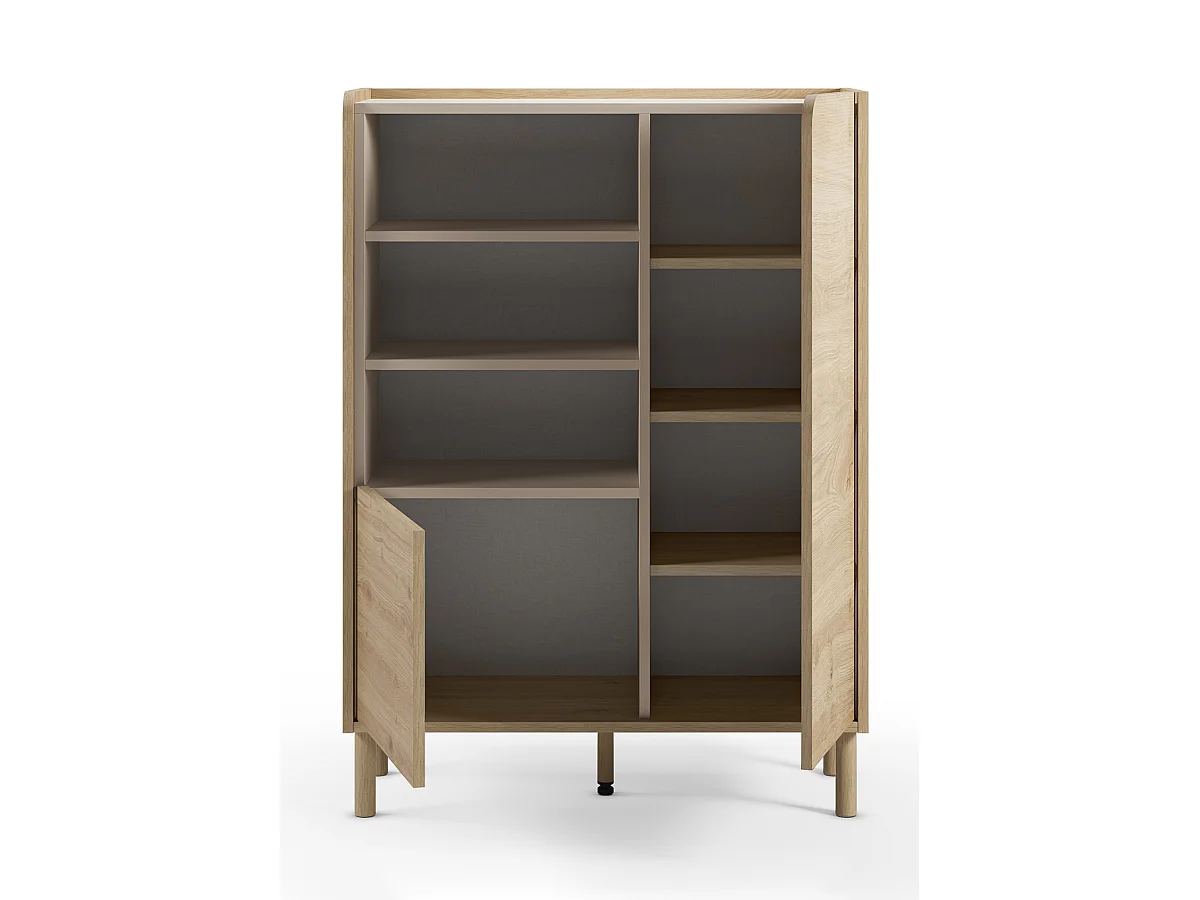 Buffet, meuble de rangement avec 2 portes aspect bois coloris chêne - Longueur 90 x Profondeur 40 x Hauteur 125 cm