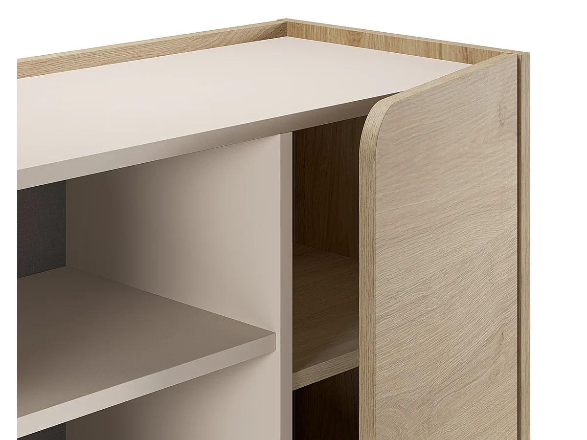 Buffet, meuble de rangement avec 2 portes aspect bois coloris chêne - Longueur 90 x Profondeur 40 x Hauteur 125 cm