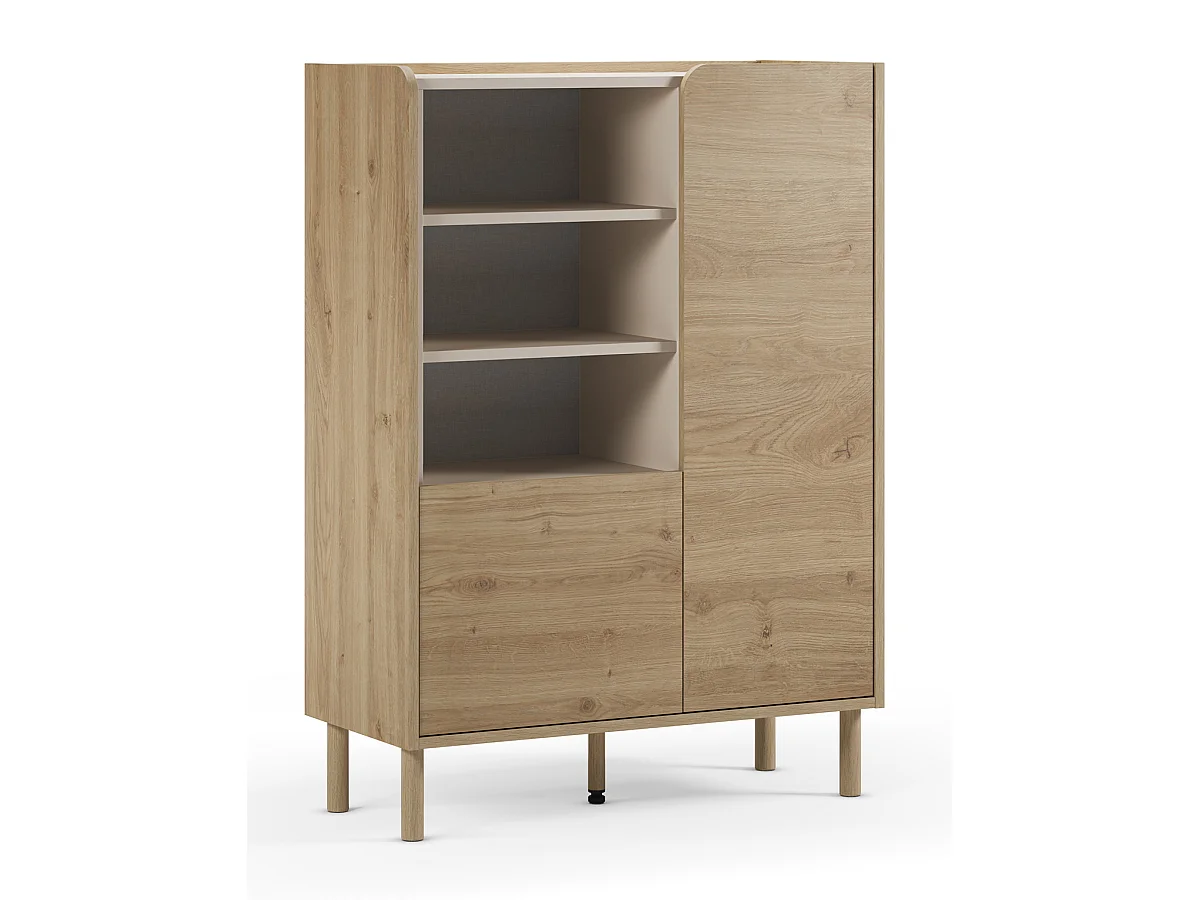Buffet, meuble de rangement avec 2 portes aspect bois coloris chêne - Longueur 90 x Profondeur 40 x Hauteur 125 cm