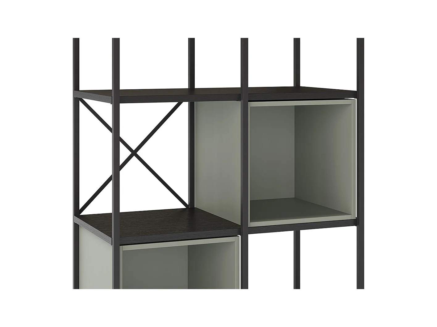 Bibliothèque haute, meuble étagère aspect bois coloris Vert et métal noir - Longueur 70 x Profondeur 39 x Hauteur 179 cm