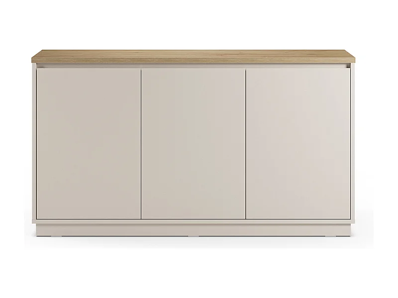 Buffet, commode de rangement aspect bois avec 3 portes coloris chêne, blanc - Longueur 152 x Profondeur 40,1 x Hauteur 84,40 cm