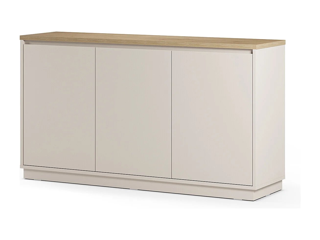 Buffet, commode de rangement aspect bois avec 3 portes coloris chêne, blanc - Longueur 152 x Profondeur 40,1 x Hauteur 84,40 cm