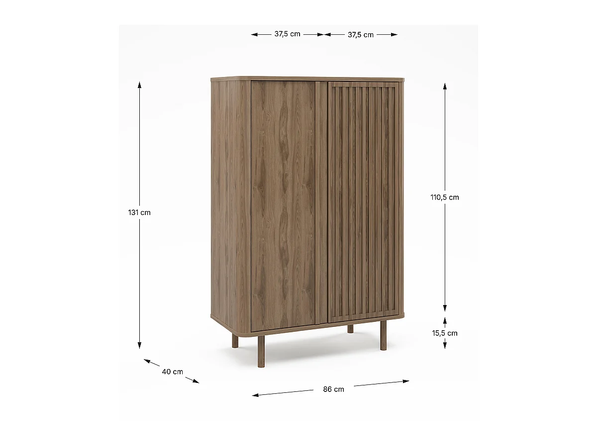 Buffet, meuble de rangement avec 2 portes aspect bois coloris chêne - Longueur 86 x Profondeur 40 x Hauteur 130,40 cm