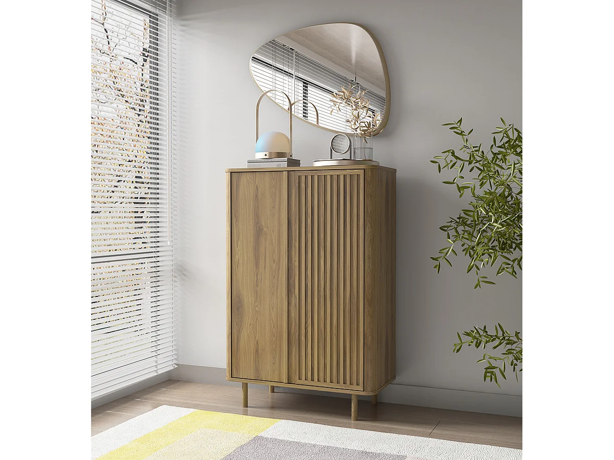 Buffet, meuble de rangement avec 2 portes aspect bois coloris chêne - Longueur 86 x Profondeur 40 x Hauteur 130,40 cm
