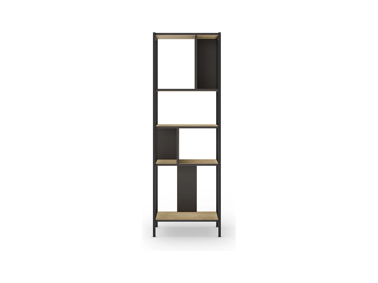 Bibliothèque, meuble étagère aspect bois coloris chêne et métal noir - Longueur 58 x Profondeur 35 x Hauteur 175 cm