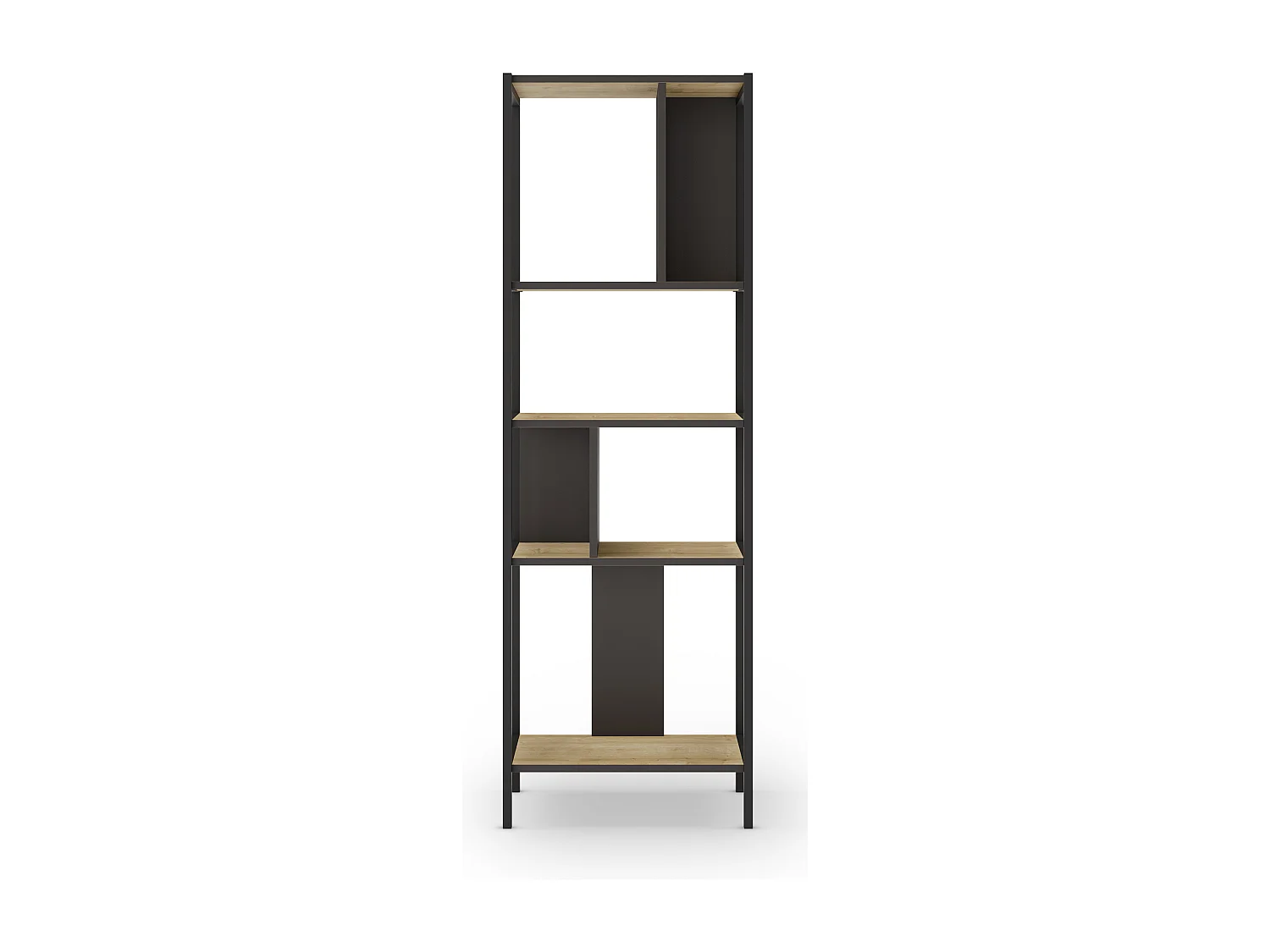 Bibliothèque, meuble étagère aspect bois coloris chêne et métal noir - Longueur 58 x Profondeur 35 x Hauteur 175 cm