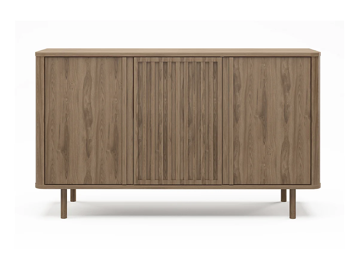 Buffet, meuble de rangement avec 3 portes aspect bois coloris chêne - Longueur 137,70 x Profondeur 40 x Hauteur 80,40  cm