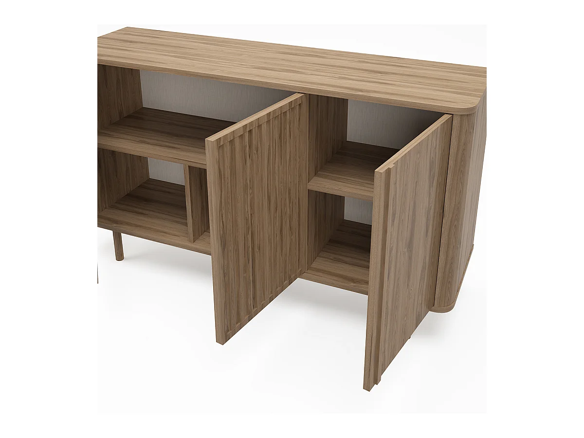 Buffet, meuble de rangement avec 3 portes aspect bois coloris chêne - Longueur 137,70 x Profondeur 40 x Hauteur 80,40  cm