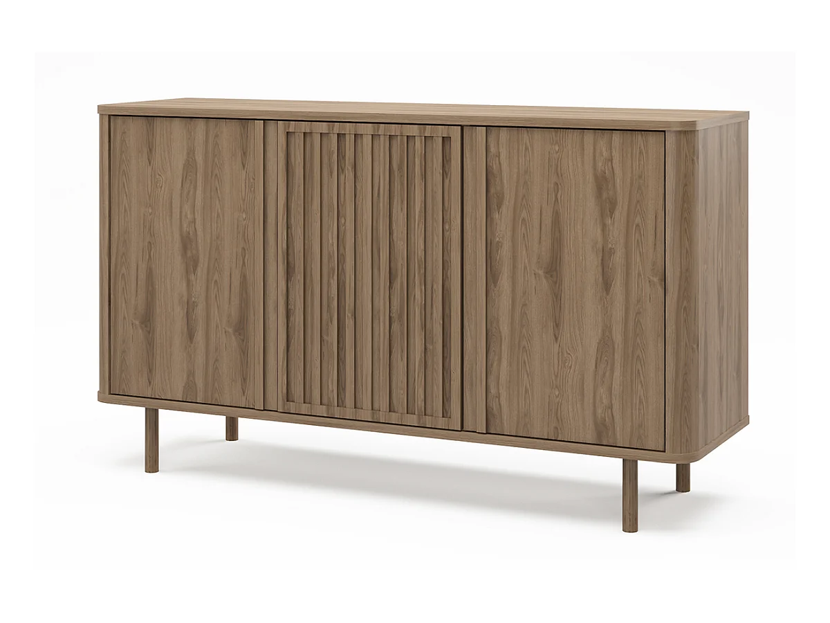 Buffet, meuble de rangement avec 3 portes aspect bois coloris chêne - Longueur 137,70 x Profondeur 40 x Hauteur 80,40  cm