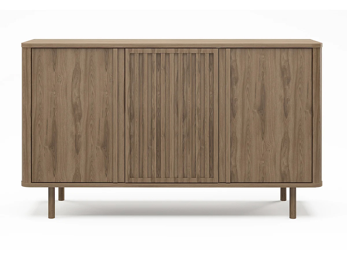 Buffet, meuble de rangement avec 3 portes aspect bois coloris chêne - Longueur 137,70 x Profondeur 40 x Hauteur 80,40  cm