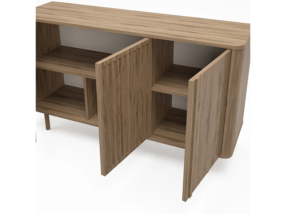 Buffet, meuble de rangement avec 3 portes aspect bois coloris chêne - Longueur 137,70 x Profondeur 40 x Hauteur 80,40  cm