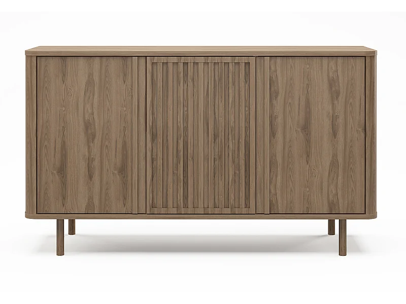 Buffet, meuble de rangement avec 3 portes aspect bois coloris chêne - Longueur 137,70 x Profondeur 40 x Hauteur 80,40  cm