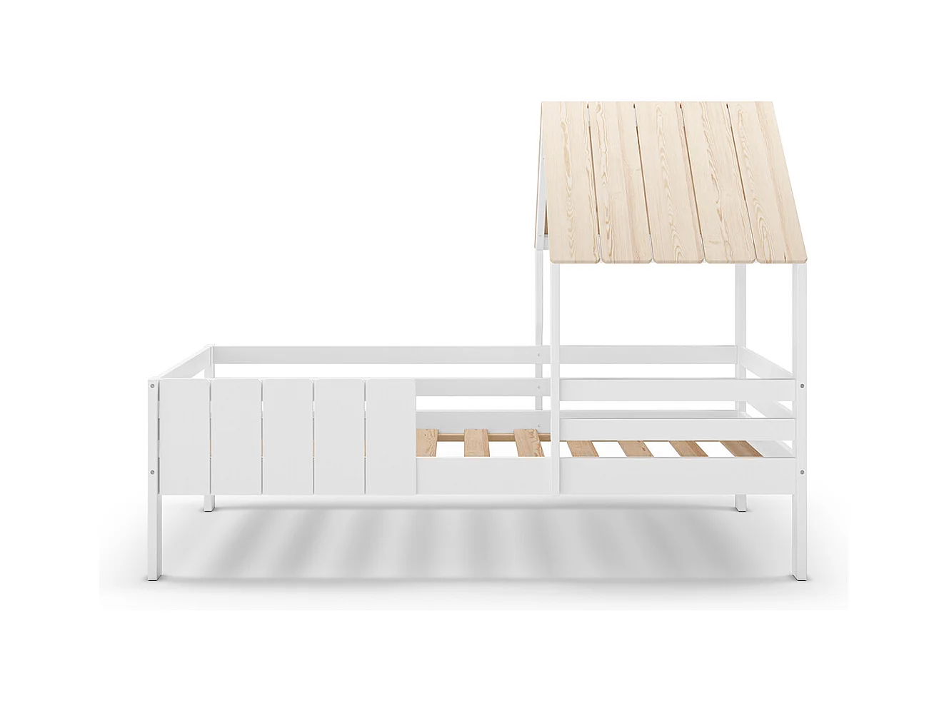 Ensemble du lit cabane pour enfant en bois coloris blanc avec tiroir intégré, couchage 90 x 190 cm