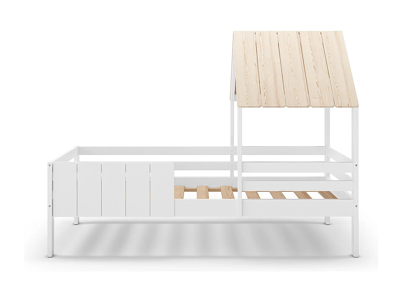 Ensemble du lit cabane pour enfant en bois coloris blanc avec tiroir intégré, couchage 90 x 190 cm