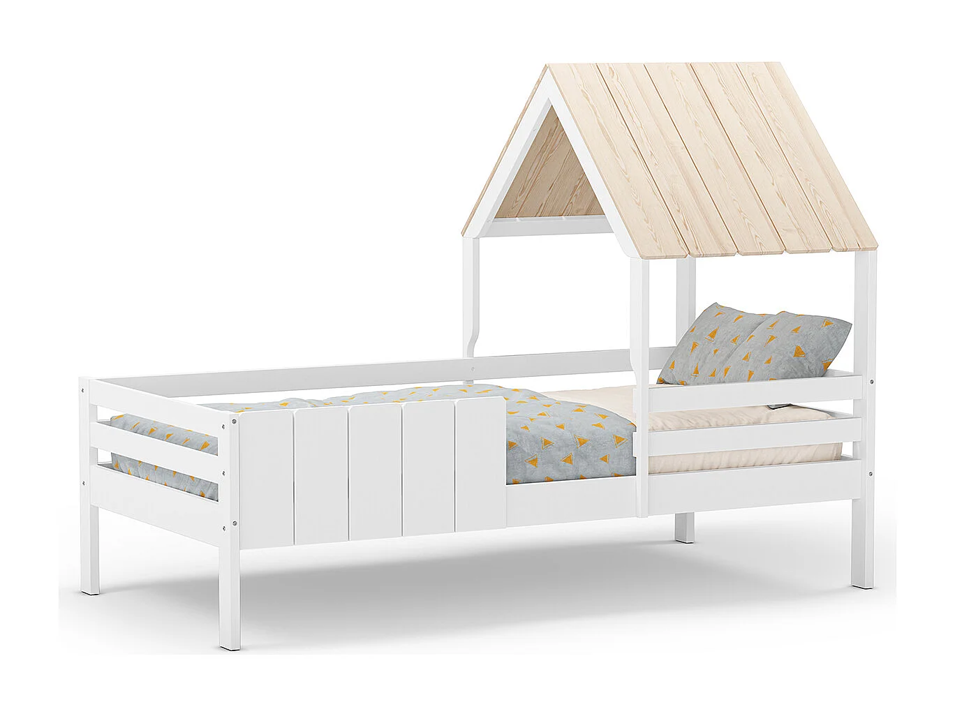 Ensemble du lit cabane pour enfant en bois coloris blanc avec tiroir intégré, couchage 90 x 190 cm