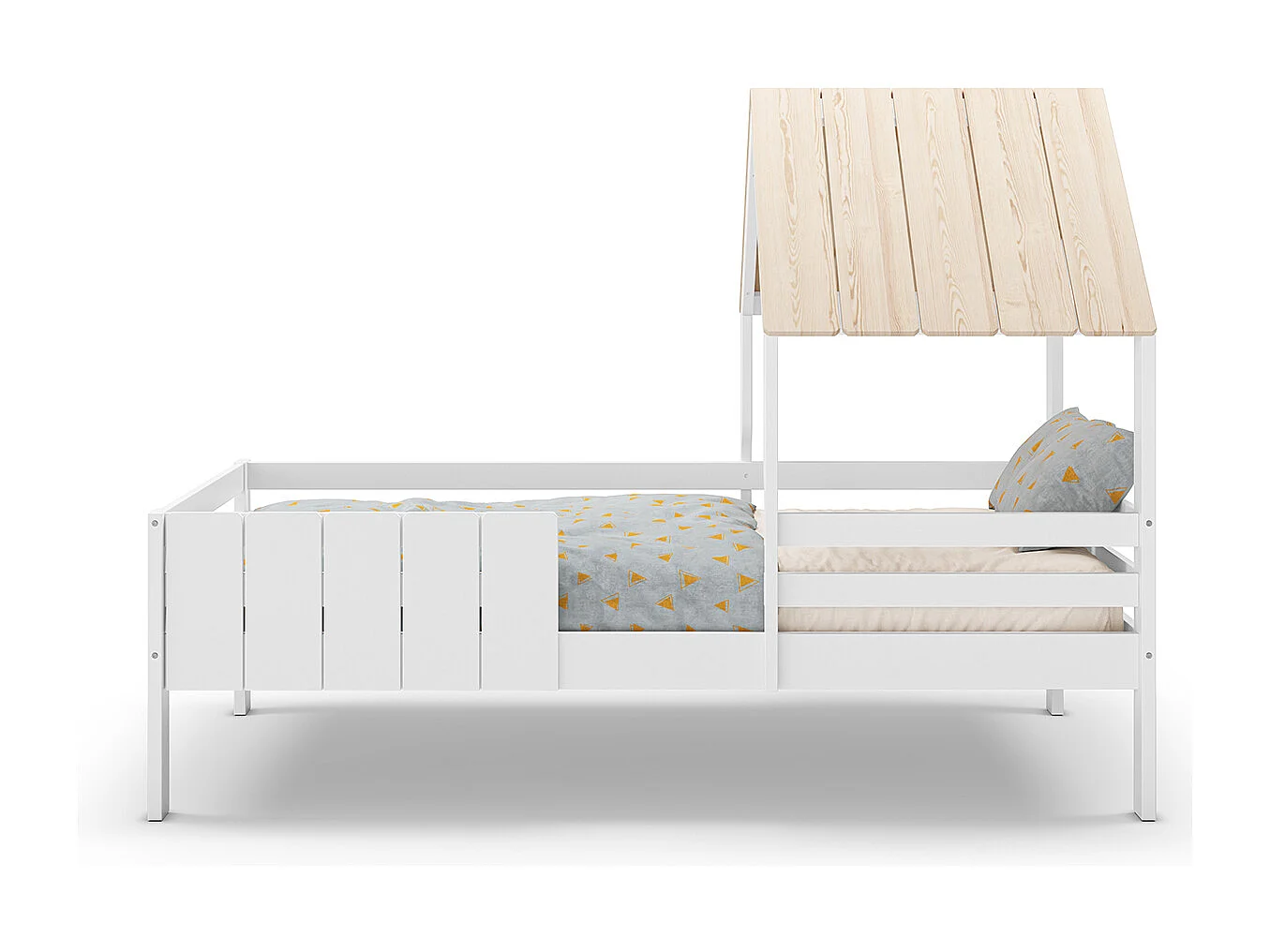 Ensemble du lit cabane pour enfant en bois coloris blanc avec tiroir intégré, couchage 90 x 190 cm