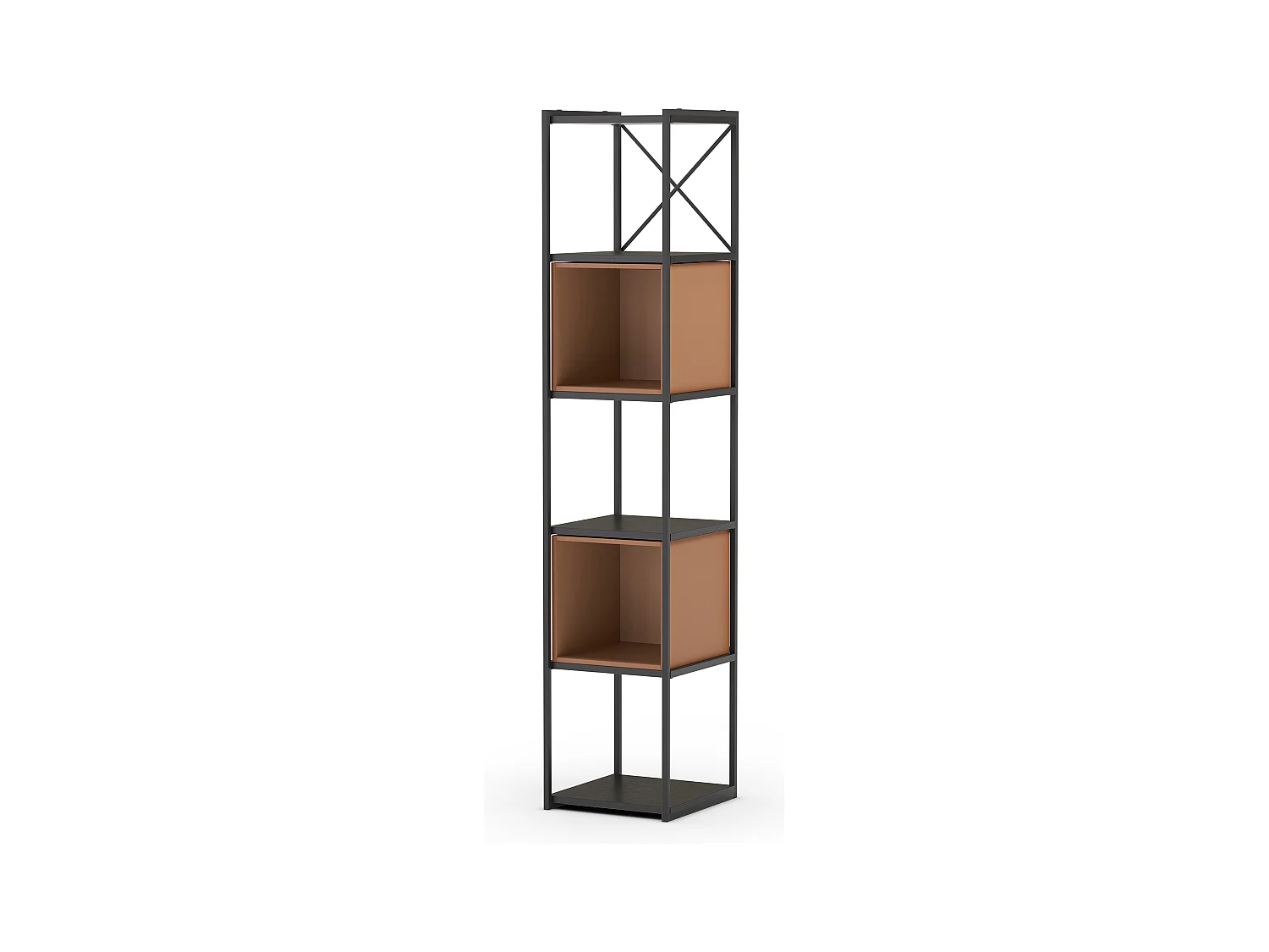 Etagère, meuble étagère aspect bois coloris terracotta et métal noir - Longueur 36 x Profondeur 39 x Hauteur 179 cm