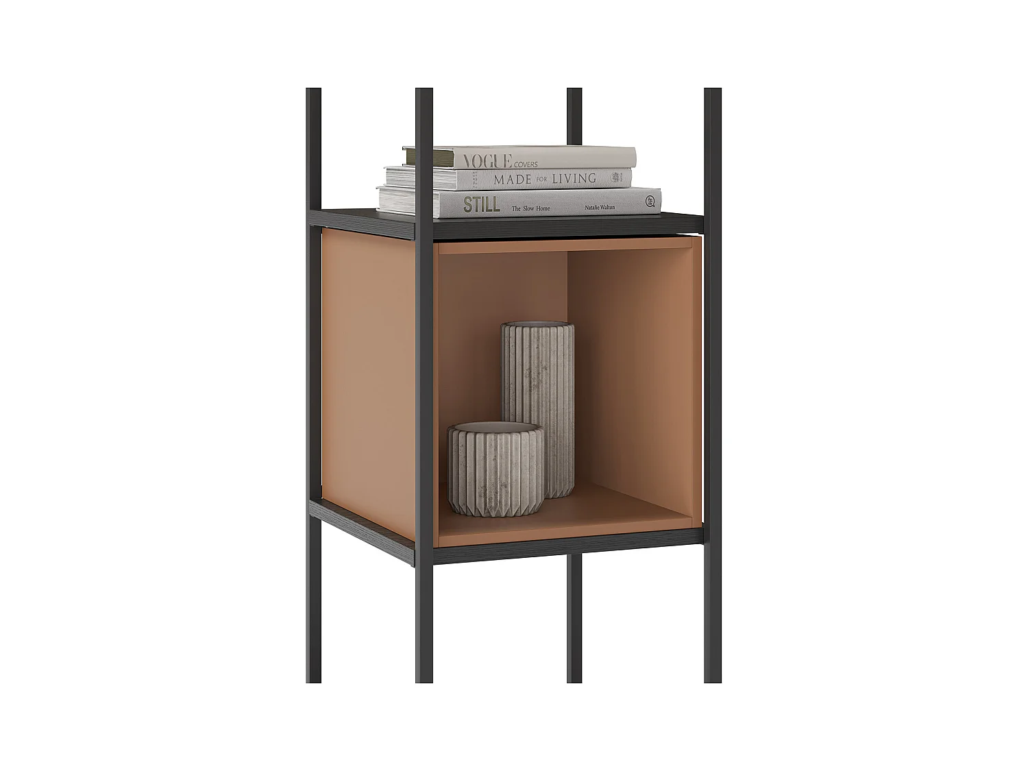 Etagère, meuble étagère aspect bois coloris terracotta et métal noir - Longueur 36 x Profondeur 39 x Hauteur 179 cm