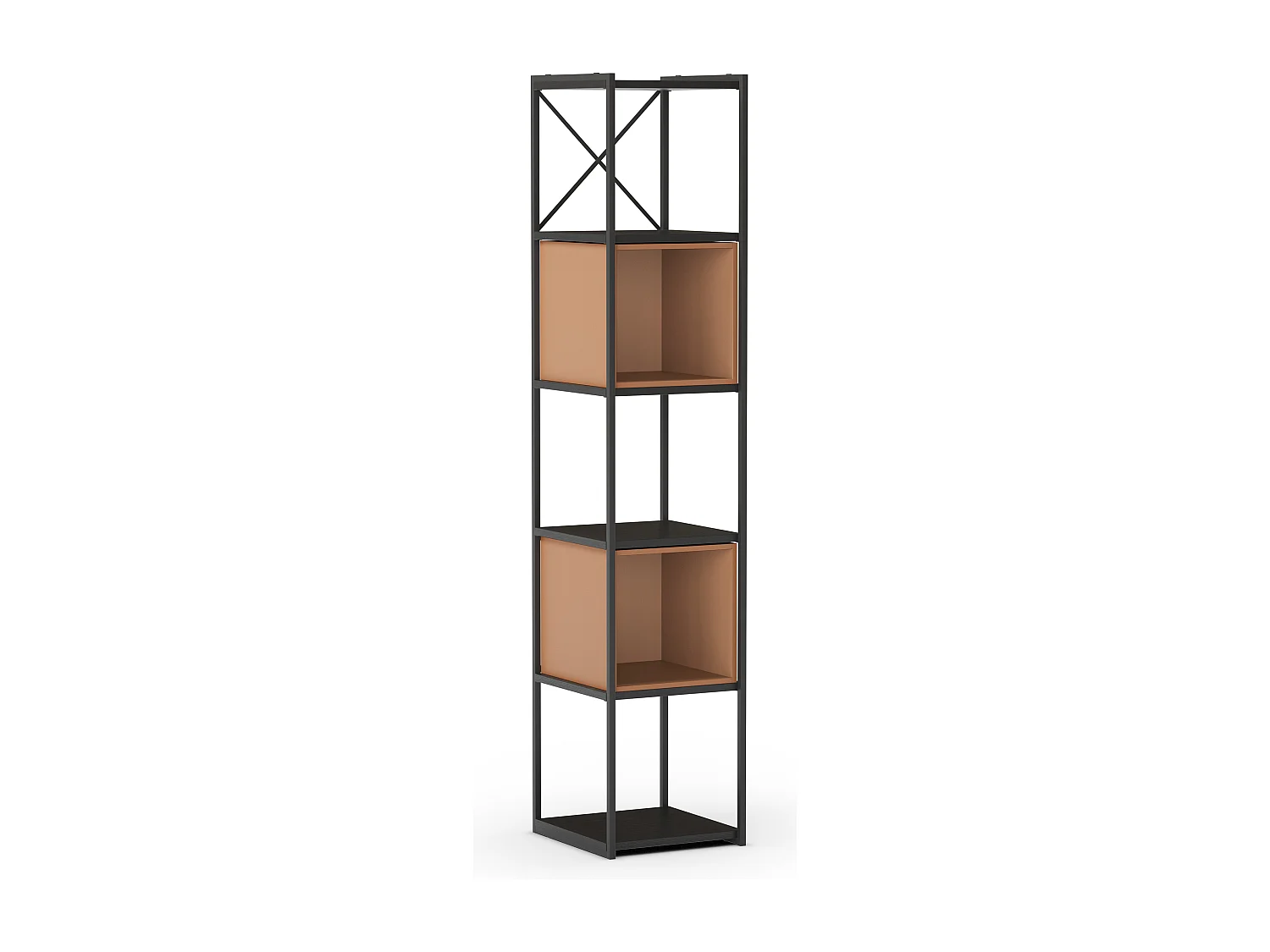 Etagère, meuble étagère aspect bois coloris terracotta et métal noir - Longueur 36 x Profondeur 39 x Hauteur 179 cm