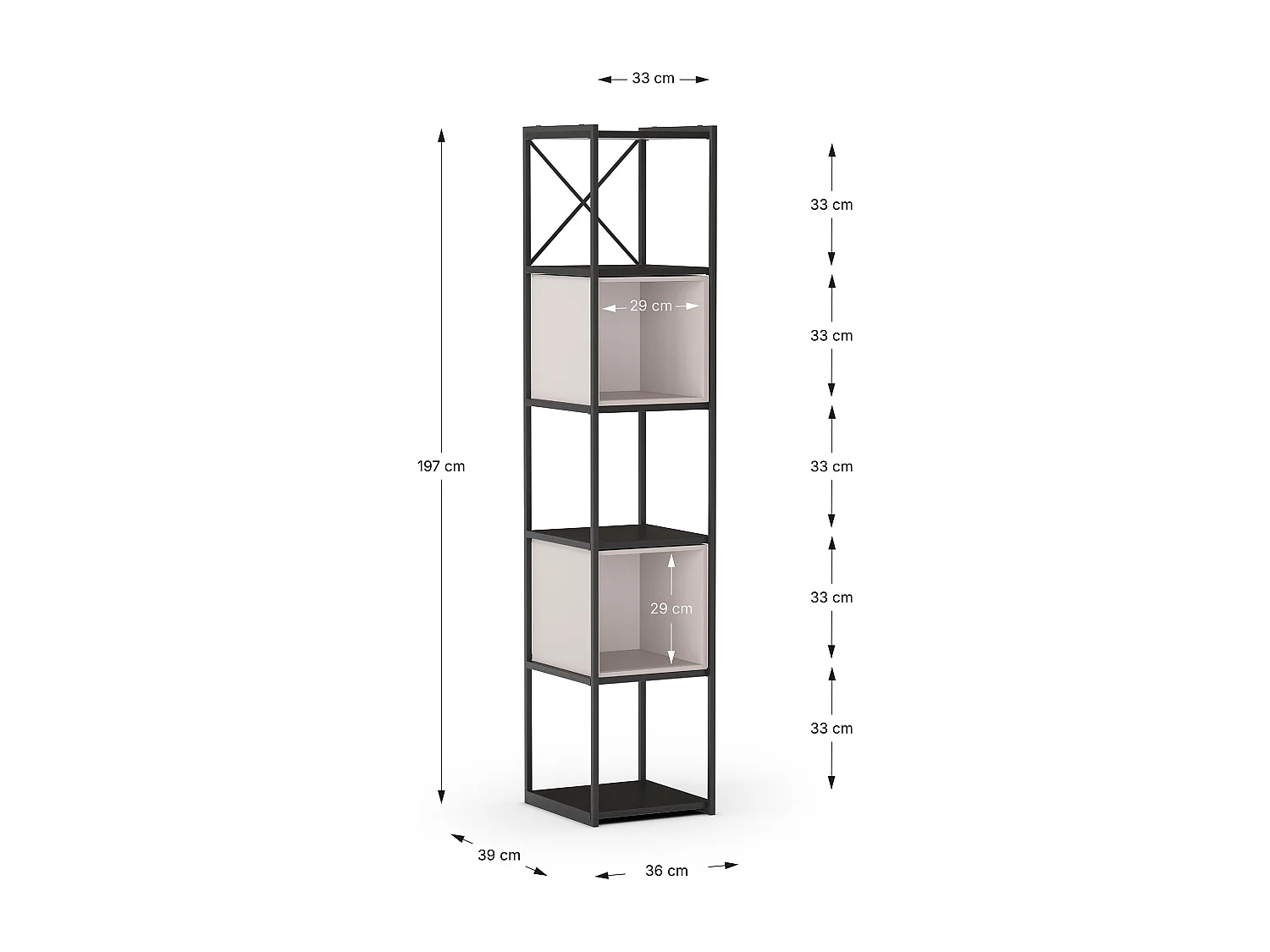 Etagère, meuble étagère aspect bois coloris terracotta et métal noir - Longueur 36 x Profondeur 39 x Hauteur 179 cm