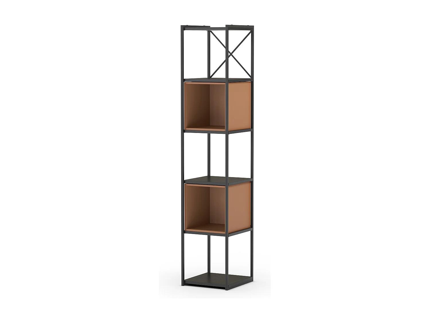 Etagère, meuble étagère aspect bois coloris terracotta et métal noir - Longueur 36 x Profondeur 39 x Hauteur 179 cm