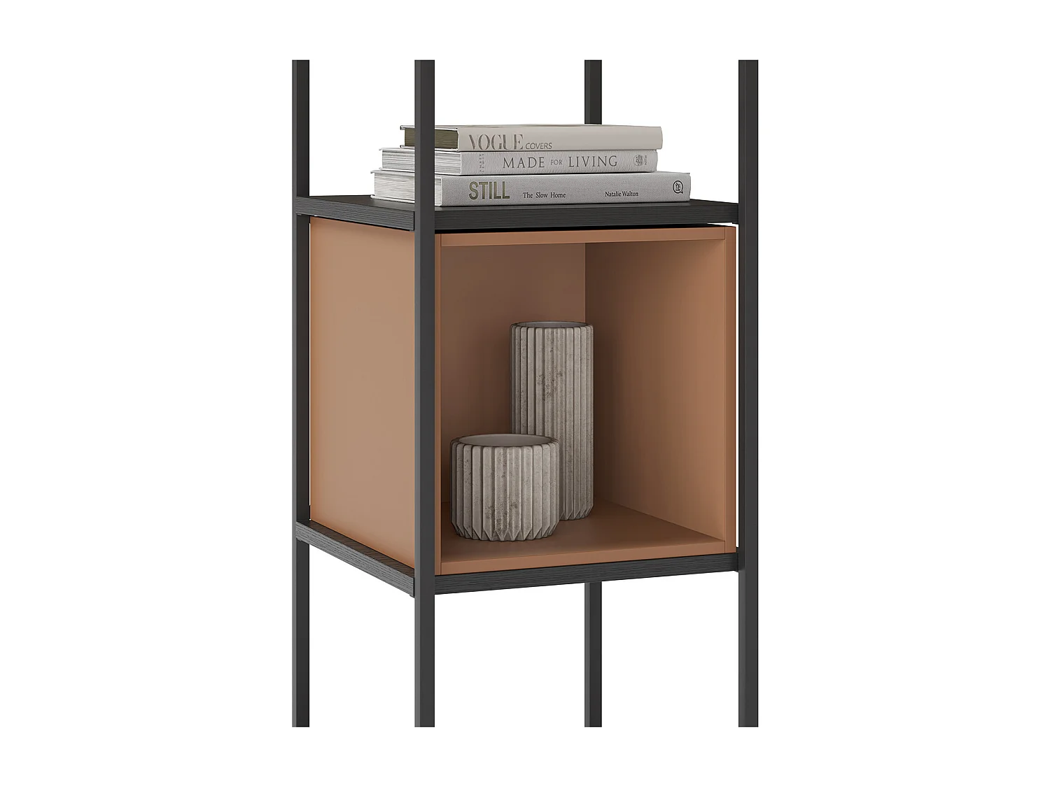 Etagère, meuble étagère aspect bois coloris terracotta et métal noir - Longueur 36 x Profondeur 39 x Hauteur 179 cm