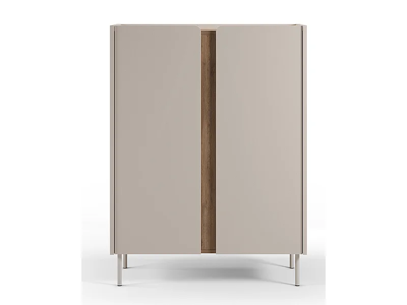 Buffet, meuble de rangement avec 2 portes aspect bois coloris crème, chêne et pieds en métal - Longueur 90 x Profondeur 40,50 x Hauteur 120 cm