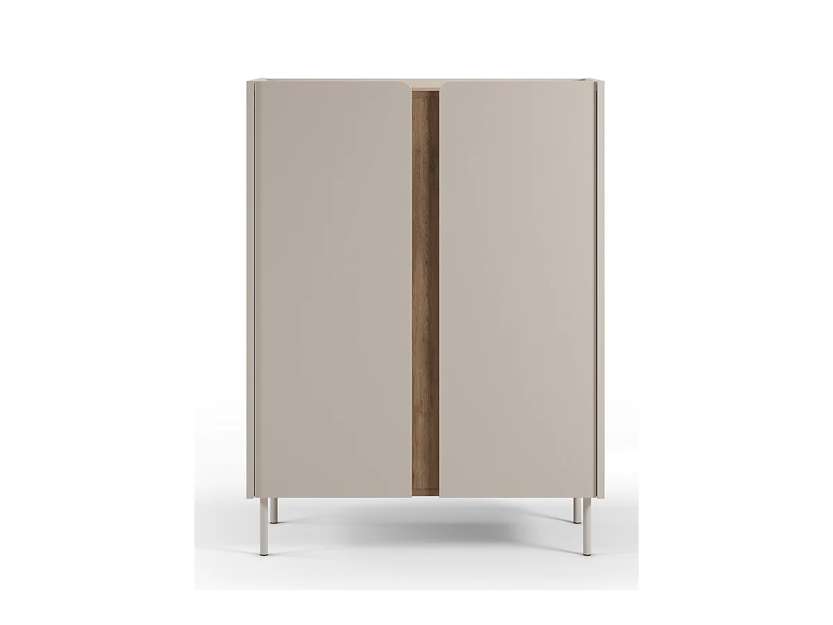 Buffet, meuble de rangement avec 2 portes aspect bois coloris crème, chêne et pieds en métal - Longueur 90 x Profondeur 40,50 x Hauteur 120 cm