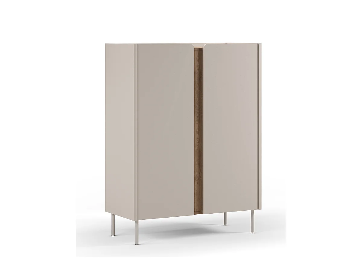 Buffet, meuble de rangement avec 2 portes aspect bois coloris crème, chêne et pieds en métal - Longueur 90 x Profondeur 40,50 x Hauteur 120 cm