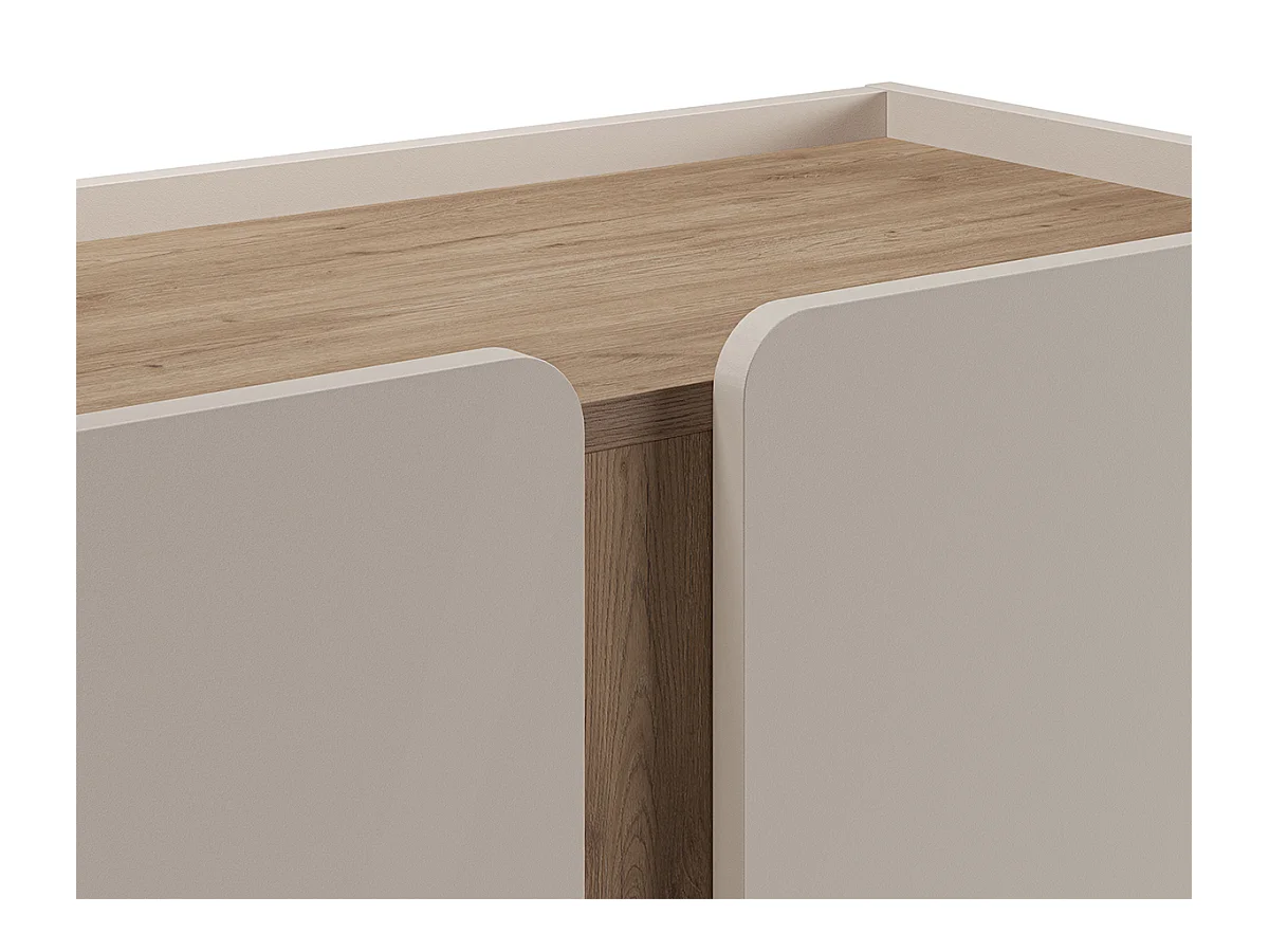 Buffet, meuble de rangement avec 2 portes aspect bois coloris crème, chêne et pieds en métal - Longueur 90 x Profondeur 40,50 x Hauteur 120 cm