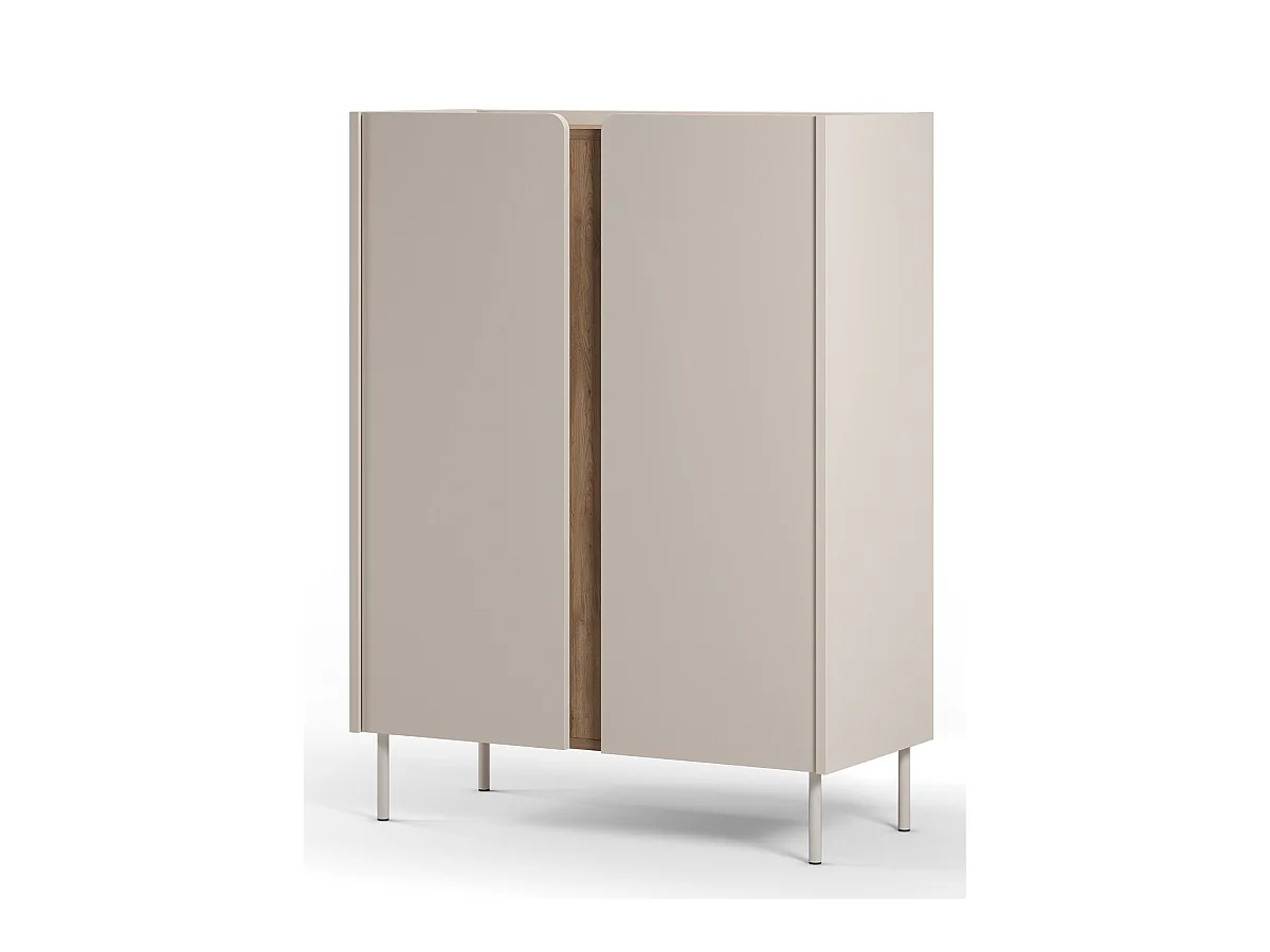 Buffet, meuble de rangement avec 2 portes aspect bois coloris crème, chêne et pieds en métal - Longueur 90 x Profondeur 40,50 x Hauteur 120 cm