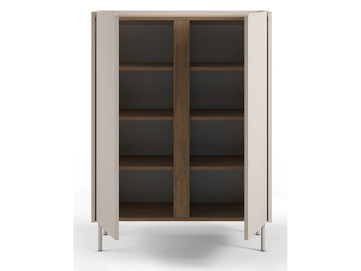 Buffet, meuble de rangement avec 2 portes aspect bois coloris crème, chêne et pieds en métal - Longueur 90 x Profondeur 40,50 x Hauteur 120 cm